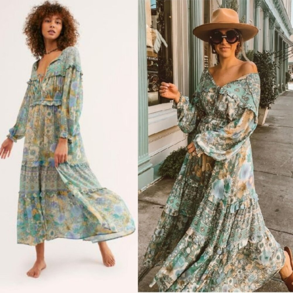 Spell & the Gypsy Free People Amethyst Maxi Boho Gown Turquoise Boho Dress XS - Picture 5 of 16